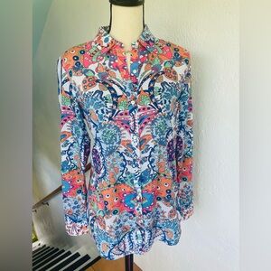 J. McLaughlin Womens NWOT Vivid Multicolor Paisley Cotton Button Down Blouse M